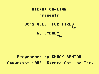 B.C.s Quest for Tires & B.C.s II: Grog's Revenge title screen for Commodore 64